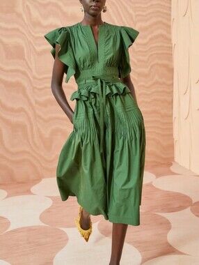 Ulla Johnson Florence Ruffle Midi Dress In Juniper Size 4